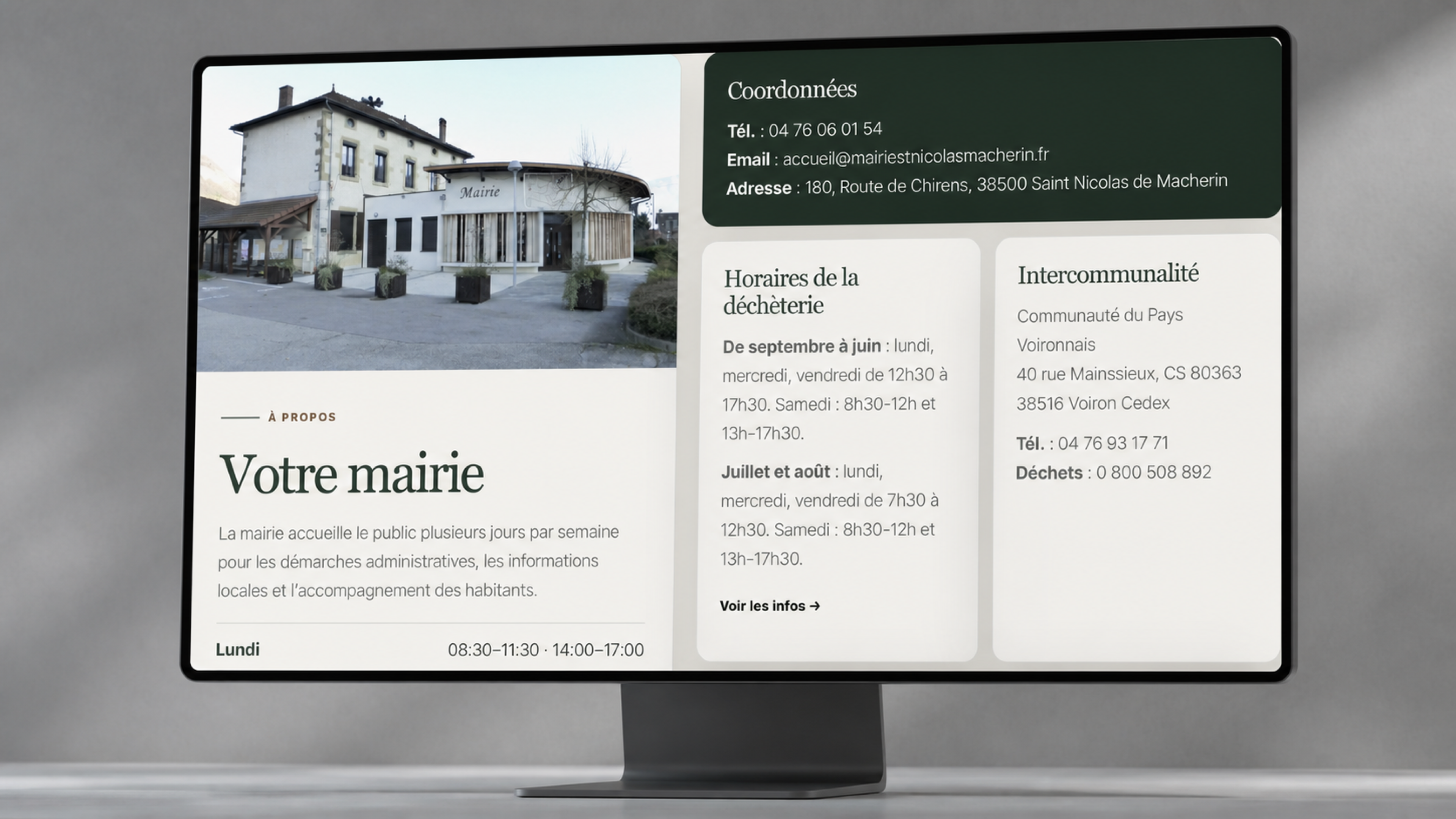 Aperçu du site de la mairie de Saint-Nicolas-de-Macherin affiché sur un écran d’ordinateur