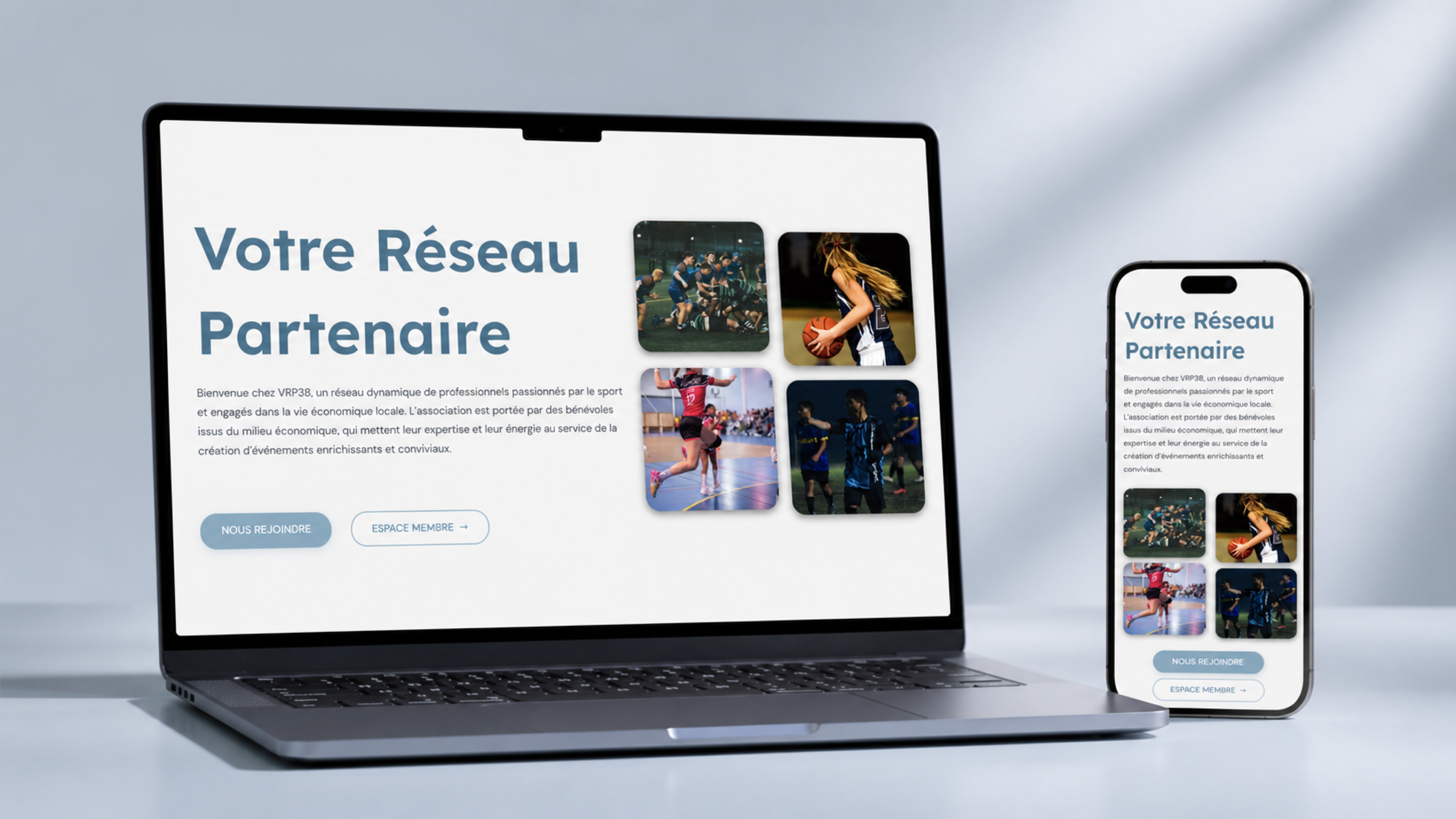 Aperçu responsive du site de VRP38 présenté sur un ordinateur portable et un smartphone